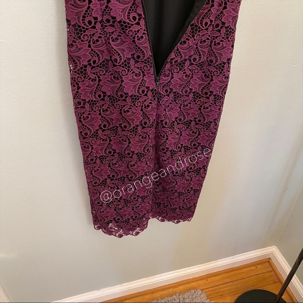 Alice + Olivia Purple Black Lace Floral Intricate V Neck MIDI Gown Dress Event 6 - Picture 14 of 16